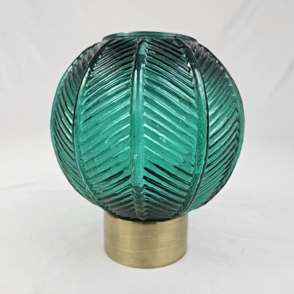 Green Glass Candle Holder Art Deco Style Votive Tea Light Gold Metal Base